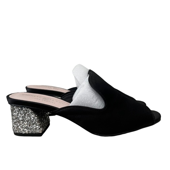Chinese Laundry Black Glitter Mara Satin Slip On Mules 6.5 - Picture 1 of 5